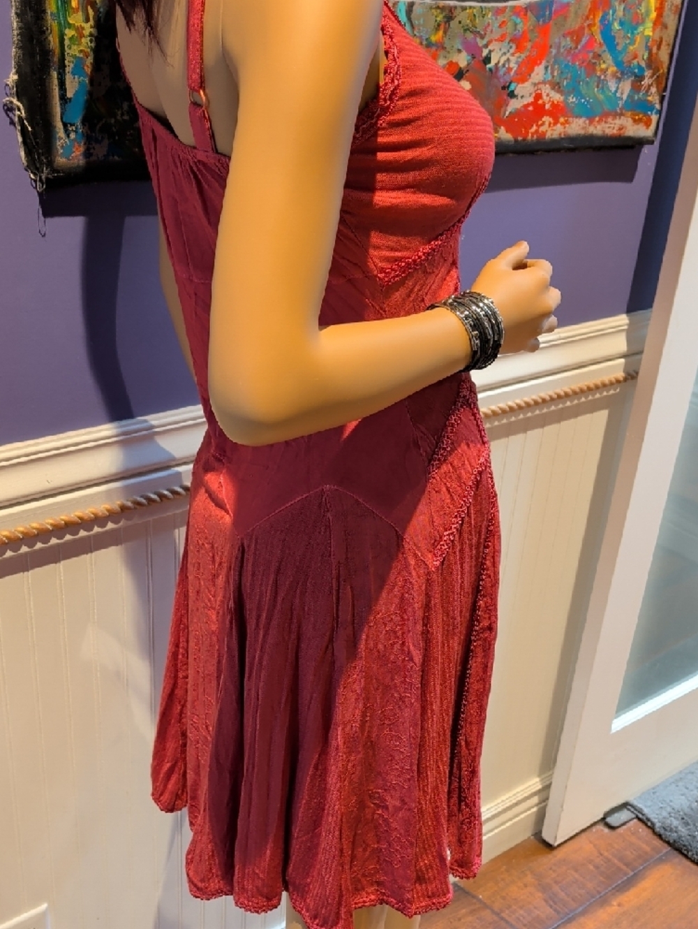 Small Fuchsia Lace Trim Tank Dress - Picture 4 of 6